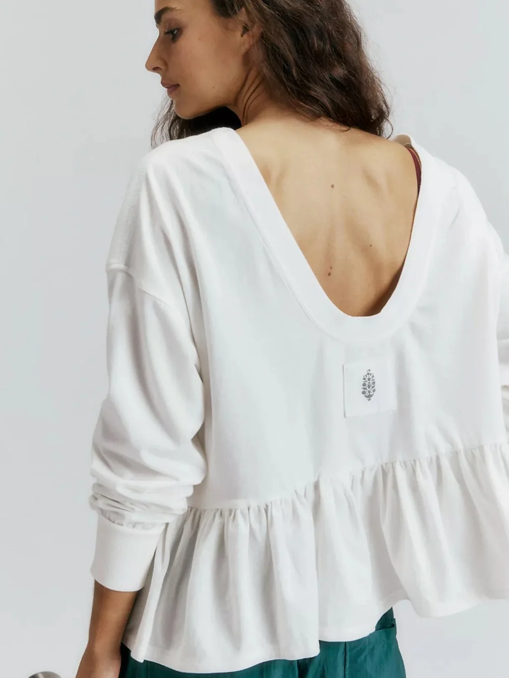 Free People Play Nice Layer Green Ruffle-Hem Pullover, Size Small, NWT